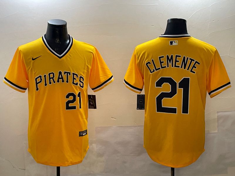 Men Pittsburgh Pirates #21 Clemente Yellow Throwback 2025 Nike MLB Jersey style 2